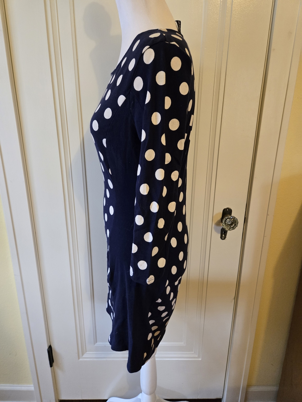 Divided H&M Navy Blue & White Polka Dot 3/4 Sleeve Bodycon Dress - Size M - Picture 2 of 5